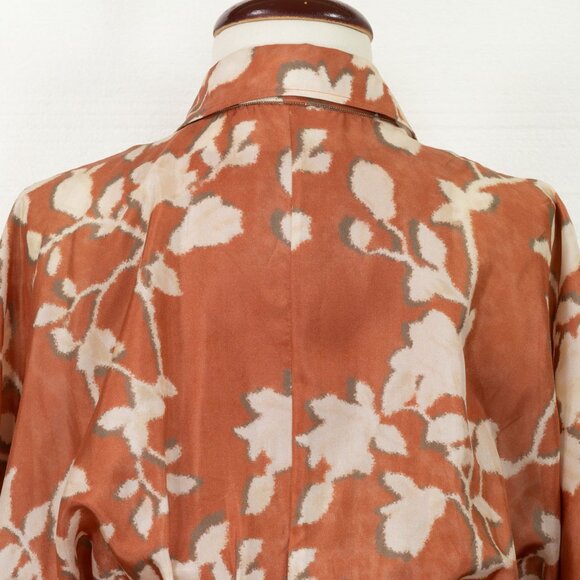 $5824 BRUNELLO CUCINELLI SILK FLORAL-PRINT SHIRT DRESS IN ORANGE S - Picture 8 of 10